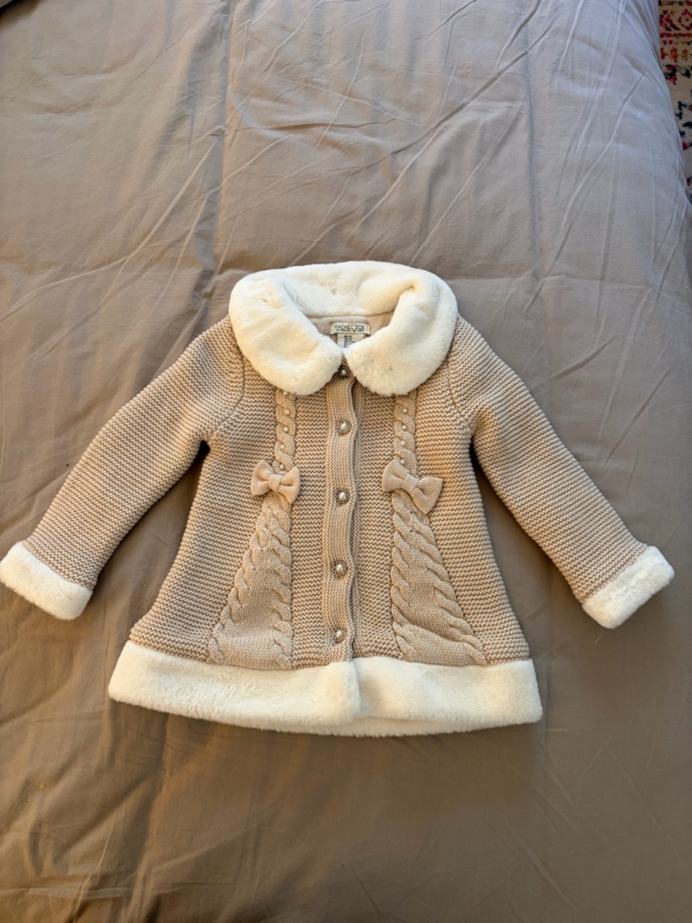 Rachel Zoe Cream Faux Fur Trim Knit Jacket 2T